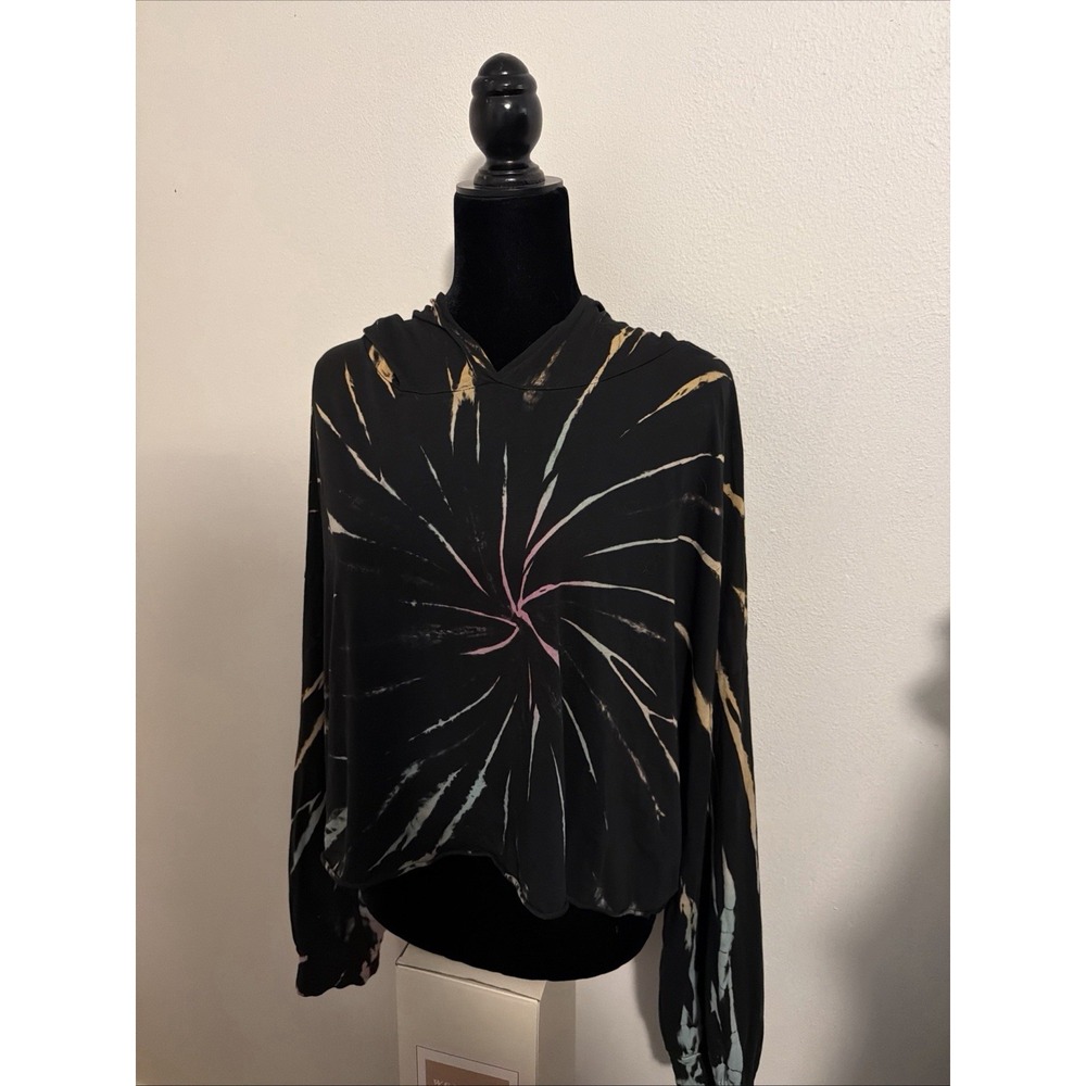 Project Social T Womens Large Night Gaze Tie Dye Crop Hoodie  Black/Multi